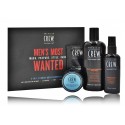 American Crew Men's Most Wanted Strong Hold komplekts vīriešiem (šampūns 250 ml. + sprejs 100 ml. + vasks 50 g. + balzams 7.4  ml.)