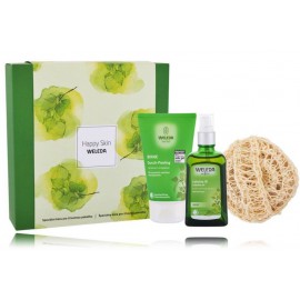 Weleda Happy Skin komplekts (bērza eļļa pret celulītu 100ml + dušas pīlings 150ml + masāžas sūklis)