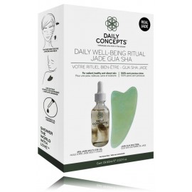 Daily Concepts Daily Well-Being Ritual Jade Gua Sha komplekts (Gua Sha sejas masētājs + Iris Jade Multi-Use sejas eļļa 60 ml.