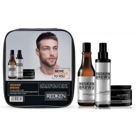 Redken Brews Thickening matu kopšanas komplekts vīriešiem (300 ml. šampūns + 125 ml. sprejs+ 100 ml. matēts māls)