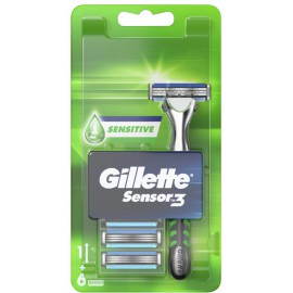 Gillette Sensor3 Sensitive бритва и 6 сменных насадок для чувствительной мужской кожи