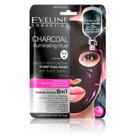 Eveline Charcoal Iluminating Ritual Sheet Mask mitrinoša lokšņu sejas maska