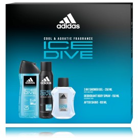 Adidas Ice Dive komplekts vīriešiem (100 ml. losjons pēc skūšanās + 250 ml. dušas želeja + 150 ml. izsmidzināms dezodorants)