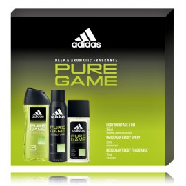 Adidas Pure Game komplekts vīriešiem (75 ml. dezodorants + 150 ml. izsmidzināms dezodorants + 250 ml. dušas želeja)