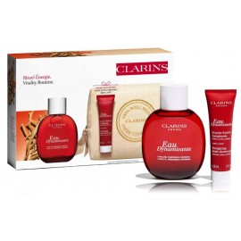 Clarins Eau Dynamisante komplekts vīriešiem un sievietēm (100 ml. ķermeņa sprejs + 30 ml. dušas želeja + maciņš)