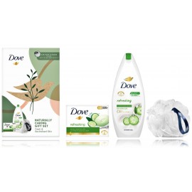 Dove Naturally Caring Gift Set komplekts ķermeņa kopšanai (250 ml. dušas želeja + 90 g. ziepes + sūklis)