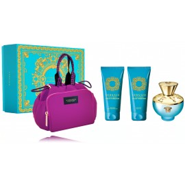 Versace Pour Femme Dylan Turquoise komplekts sievietēm (100 ml. EDT + 100 ml. želeja + 100 ml. dušas želeja + kosmētikas maciņš)