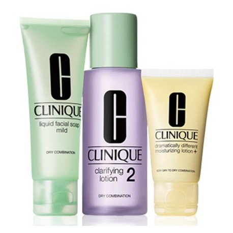 Clinique 3 Step Skin Care System 2 komplekts sausai/jauktai ādai (30 ml. sejas losjons + 50 ml. sejas tīrīšanas līdzeklis + 100 ml. sejas losjons)