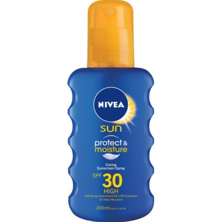 Nivea Sun Protect & Moisture mitrinošs sprejs pret sauli ar SPF30 200 ml.