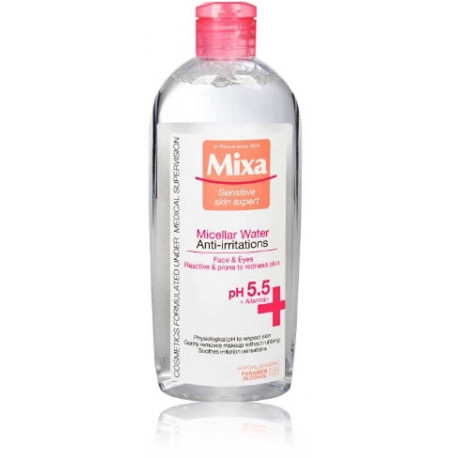 Mixa Cleansing Micellar Water Anti-irritations micelārais ūdens jūtīgai sārtai ādai 400 ml.