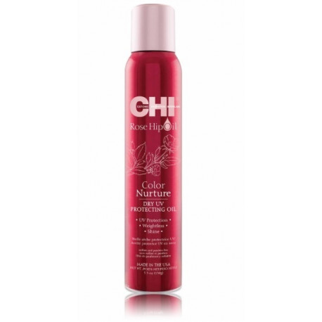 CHI Rose Hip Oil mirdzumu piešķiroša pūšama eļļa ar aizsardzību pret sauli krāsotiem matiem 150 g.