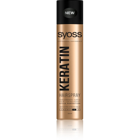 Syoss Keratin 4 ļoti stipras fiksācijas matu laka ar keratīnu 300 ml.