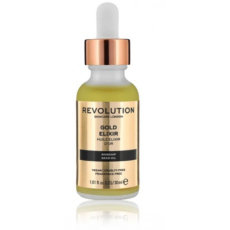 Makeup Revolution Gold Elixir barojošais serums ar mežrozīšu eļļu  30 ml.